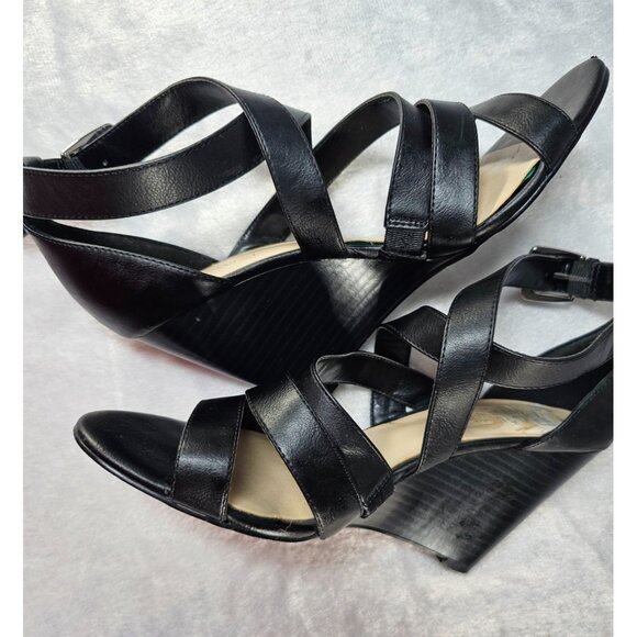 Nine West Black Leather Strappy Wedge Sandals Ankle Strap Open Toe-SZ 8M - Picture 6 of 7